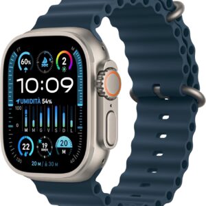 Apple Watch Ultra 2 GPS + Cellular 49mm Smartwatch con robusta cassa in titanio e Cinturino Ocean blu. Fitness tracker, GPS di precisione, tasto Azione, batteria a lunghissima durata