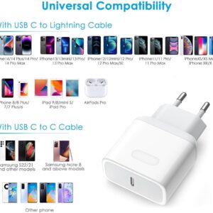 Caricatore iPhone 20W – Certificato Apple MFi – Caricabatterie Rapido USB C con Cavo Lightning 2M Alimentatore a Ricarica Rapida PD 3.0 per iPhone 13 Pro Max 13 12 SE 11 XR XS X 8 Plus iPad