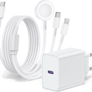 QZIIW Caricatore per Apple Watch, Caricatore USB C 20W Con Cavo Di Ricarica Apple Watch 3-in-1 (2M),Caricatore Apple Watch per Apple Watch Series 9/8/7/6/SE/5/4/iPhone 16/15/14/13/12/11/ipad in Carica