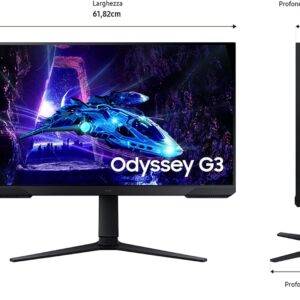 Samsung Monitor Gaming Odyssey G3 (S27DG302), Flat, 27″, 1920×1080 (Full HD), VA, 180 Hz, 1 ms, AMD FreeSync, HDMI, Display Port, Ingresso Audio, HAS, Pivot, Flicker Free, Eye Saver Mode