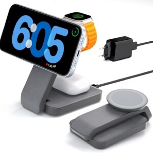 Eazpower Stazione Ricarica Apple Pieghevole, Stazione di Ricarica Apple Wireless Rapida da 15W per Apple Watch e iPhone, Caricatore Wireless 3 in 1 Compatibile con iPhone16-12 Series