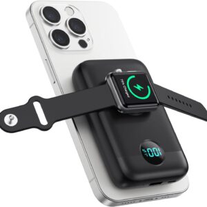 Pxwaxpy Magnetico Power Bank 10800mAh per MagSafe, 4-in-1 Wireless Caricatore Portatile, QC4.0+22.5W PD Ricarica Rapida USB-C Batteria Esterna con Display LED per Apple Watch/iPhone 15/14/13/12 Series