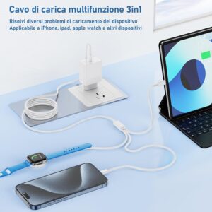 QZIIW Caricatore per Apple Watch, Caricatore USB C 20W Con Cavo Di Ricarica Apple Watch 3-in-1 (2M),Caricatore Apple Watch per Apple Watch Series 9/8/7/6/SE/5/4/iPhone 16/15/14/13/12/11/ipad in Carica