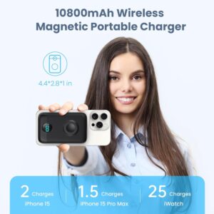 Pxwaxpy Magnetico Power Bank 10800mAh per MagSafe, 4-in-1 Wireless Caricatore Portatile, QC4.0+22.5W PD Ricarica Rapida USB-C Batteria Esterna con Display LED per Apple Watch/iPhone 15/14/13/12 Series