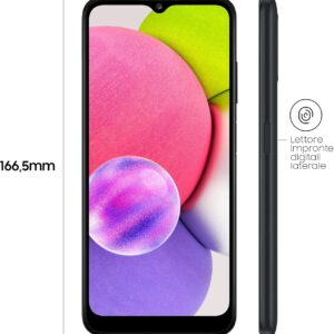 Samsung Galaxy A03s Smartphone Android, Display Infinity-V HD+ da 6,5 Pollici, 3 GB di RAM e 32 GB di Memoria Interna Espandibile, Batteria da 5.000 mAh, Nero [Versione Italiana]