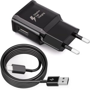 Caricabatterie per Samsung Galaxy A54 A53 A34 A33 A20e A14 A13 5g M54 M53 M34 M33 M14 M13 5g S8 S9 S10 S20 S21 FE Plus Note 8 Originale EP-TA200 Adaptive Fast Charging Caricatore con 2M Cavo, Nero