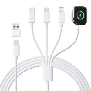 Caricatore Apple Watch, 4 in 2 Cavo Ricarica Apple Watch Caricabatterie Apple Watch Caricatore iWatch con Lightning/USB C/iWatch/Micro per Apple Watch Serie 9/8/7/6/5/4/3/2/SE/Ultra,iPhone 15 14 13 12