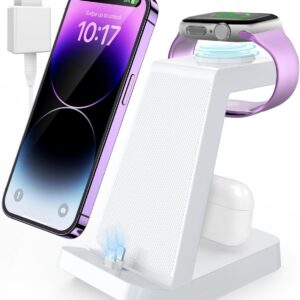 Caricatore iphone 3 in 1 per Apple: Stazione Ricarica per iPhone 14/12/13/11/Pro/Max/XS/XR/X/Mini, Earphones 3/2/1/Pro, Ricarica Wireless per Watch 8/7/6/5/4/3/2/SE (White)