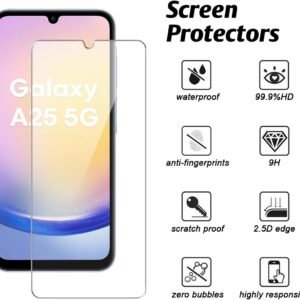 Cover Per Samsung Galaxy A25 5G con 3 Pezzi Vetro Temperato Pellicola Protettiva, Trasparente Morbido TPU Protettiva Custodia