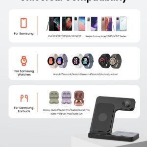 GEEKERA 3 in 1 Caricatore Wireless per Samsung, Pieghevole Stazione di Ricarica per Samsung S24/S23/ZFold/Flip, Ricarica Wireless per Samsung Galaxy Watch, Wireless Charger per Samsung Buds-Nero