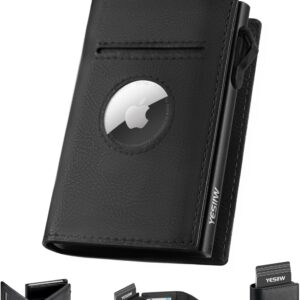 YESIIW AirTag Portafogli da uomo per Apple Air Tag, con blocco RFID, portafoglio in pelle da uomo, con porta carte di credito pop-up con tasca per monete e clip per soldi, regali per uomini, nero