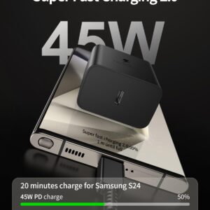 VNOOK Caricabatterie USB C 45W Compatibile per Samsung Galaxy S24 Caricatore con 2M Cavo Alimentatore Ricarica Rapida Type C per S23/S22/S21 Ultra/Plus/S20/S20+/Note 20/10/9/A73/A53 Presa Carica Spina
