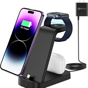 Stazione Ricarica Apple per iPhone 5/6/7/8/X/XR/XS/SE/11/12/13/14, per Apple Watch 8/Ultra/7/6/SE/5/4/3/2, per AirPods 1/2/3/Pro/Pro2
