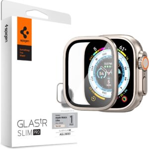 Spigen Glas.tR Slim Pro Vetro Temperato compatibile con Apple Watch Ultra 2, Apple Watch Ultra 49mm, Titanium, con Cornice Colorata, Cristallino, Durezza 9H Pellicola prottetiva