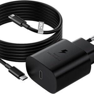 25W Caricatore USB C Rapido per Samsung Galaxy S24 Ultra/S23/S22 Ultra/S21 Ultra/S20/S10/S9/A54 5G/A15, Alimentatore USB C Spina Presa Tipo C Spinotto con 2M Cavo Caricatore per Samsung serie
