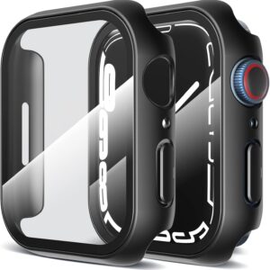 LK 2 Pezzi Cover per Apple Watch Series 7 Series 8 Series 9 45mm, Vetro Temperato Cover Custodia per iWatch 7/8/9 45mm, [Durezza 9H] [HD Clear][Senza Bolle] [Anti-Graffio]-black