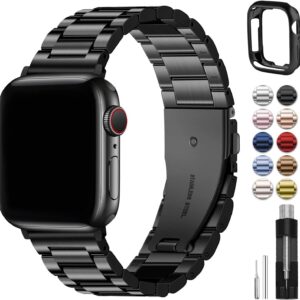 Fullmosa Cinturino per Apple Watch 45mm/44mm/42mm, Cinturino in Acciaio Inossidabile Compatibile con Apple Watch Serie 9 8 7 6 5 4 3 2 1, Apple Watch SE 2/ SE, per Uomo e Donna, Nero