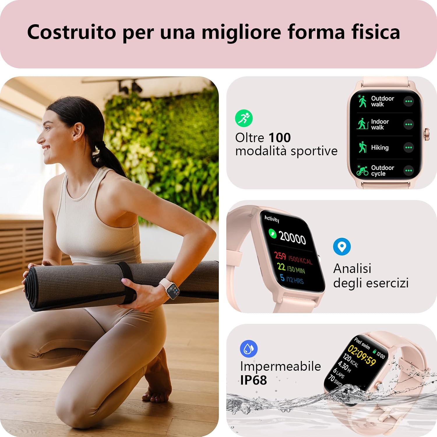 Smartwatch Donna Rispondi/Effettua Chiamate e Alexa, 1.8" Orologio Smartwatch SpO2/Frequenza Cardiaca/Sonno/Stress, Contacalorie/Passi/Distanza, 120 Modalità Sport, Orologio Fitness IP68 Regalo Donna - immagine 4