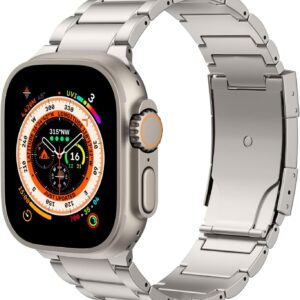 MoKo Cinturino in Titanio Compatibile con Apple Watch Ultra 2 49mm 46mm 45mm 44mm 42mm, Cinturino di Ricambio in Metallo con Chiusura a Doppio Pulsante per iWatch Ultra SE Series 10 9 8 7 6 5 4 3 2 1