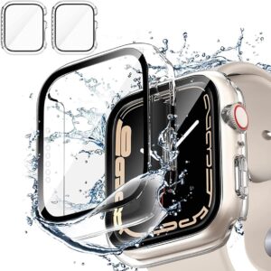 [2 Pezzi]Trasparente Cover per Apple Watch SE/Series 6 / Series 5 / Series 4 40mm con Vetro Temperato,Copertura Completa Custodia Rigida HD Clear Pellicola Protettiva (40mm)