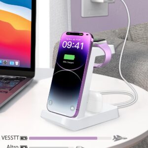 Caricatore iphone 3 in 1 per Apple: Stazione Ricarica per iPhone 14/12/13/11/Pro/Max/XS/XR/X/Mini, Earphones 3/2/1/Pro, Ricarica Wireless per Watch 8/7/6/5/4/3/2/SE (White)