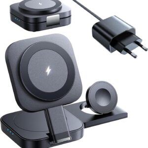 LISEN Stazione di ricarica 3 in 1 per Apple Watch e iPhone 16, stazione di ricarica Magsafe da viaggio, ricarica wireless per iPhone Magsafe Stand, comoda stazione di ricarica per Apple Watch Airpods
