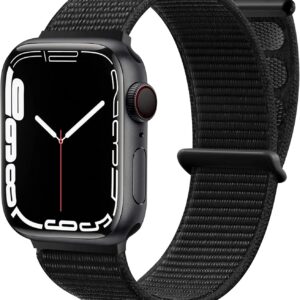Maledan Nylon Cinturino Compatibile con Apple Watch Cinturino 42mm 44mm 45mm 49mm 38mm 40mm 41mm, Regolabile Sport Cinturino Compatibile con iWatch Series 9 8 7 6 5 4 3 SE, 42mm/44mm/45mm/49mm, Nero