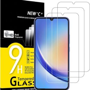 NEW’C 3 Pezzi, Vetro Temperato per Samsung Galaxy A34 5G, Pellicola Prottetiva, Senza Bolle, Durezza 9H, 0,33mm Ultra Trasparente, Ultra Resistente