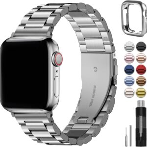 Fullmosa Cinturino per Apple Watch 45mm/44mm/42mm, Cinturino in Acciaio Inossidabile Compatibile con Apple Watch Serie 9 8 7 6 5 4 3 2 1, Apple Watch SE 2/ SE, per Uomo e Donna, Argento