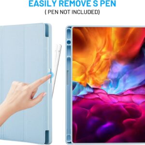 Custodia Cover Tablet Samsung Galaxy Tab A8 10,5 Pollici 2021 (SM-X205/SM-X200), Retro TPU Flessibile con Supporto a Tripla Piega, Sospensione/Riattivazione Automatica, (Azzurro)…