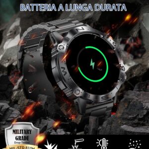 PODOEIL Smartwatch Militare da Uomo, 1.43″ AMOLED, 100+ Modalità Sportive/Bluetooth Chiamate/Monitor Salute/Impermeabile Tattico Smart Watch per iPhone Android Samsung