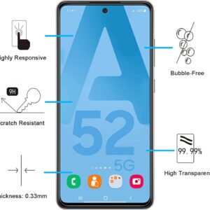 NEW’C 2 Pezzi, Vetro Temperato per Samsung Galaxy A52, A52 5G, A52S 5G, Pellicola Prottetiva Anti Graffio, Anti-Impronte, Senza Bolle, Durezza 9H, 0,33mm Ultra Trasparente, Ultra Resistente