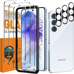QsmQam 3 Pezzi Vetro Temperato per Samsung Galaxy A55 5G e 3 Pezzi Pellicola Fotocamera, Pellicola Prottetiva Anti Graffio, Durezza 9H, Vetro Protettivo per Samsung Galaxy A55 5G
