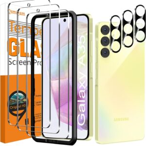 QsmQam 3 Pezzi Vetro Temperato per Samsung Galaxy A35 5G e 3 Pezzi Pellicola Fotocamera, Pellicola Prottetiva Anti Graffio, Durezza 9H, Vetro Protettivo per Samsung Galaxy A35 5G
