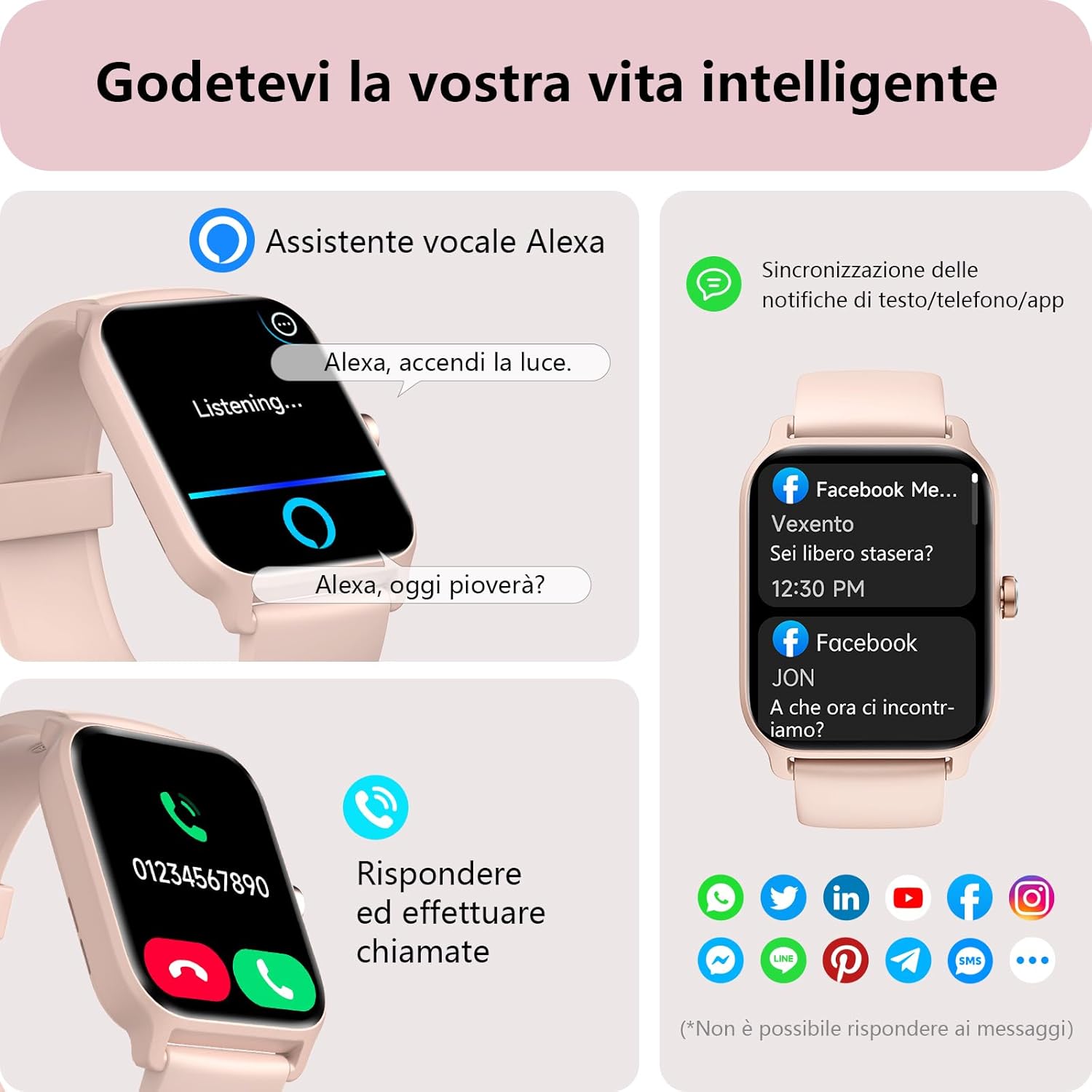 Smartwatch Donna Rispondi/Effettua Chiamate e Alexa, 1.8" Orologio Smartwatch SpO2/Frequenza Cardiaca/Sonno/Stress, Contacalorie/Passi/Distanza, 120 Modalità Sport, Orologio Fitness IP68 Regalo Donna - immagine 2