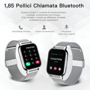 Popglory Smartwatch Uomo Donna, 2 cinturini Orologio Chiamate e Whatsapp, Contapassi Assistente Vocale, Orologio Digitale 24H Cardiofrequenzimetro, Pressione Sanguigna SpO2 Sonno, per Android iOS