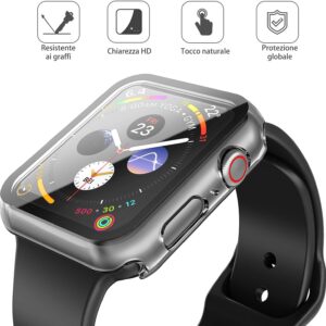 Misxi [2 Pezzi] Trasparente Cover Apple Watch Series 6 / SE/Serie 5 / Series 4 Con Vetro Temperato 40mm, Custodia Rigida iWatch Protezione Totale Ultra Sottile HD Clear Pellicola Protettiva