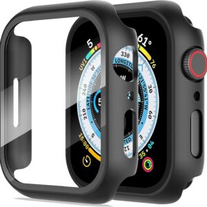 Diruite 2 Pezzi Cover per Apple Watch Series 6/5/4/Series SE 2/SE 44mm Vetro Temperato Pellicola Protettiva,PC Rigido Case Protettiva Ultrasottil per Apple Watch 44mm Custodia