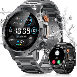 PODOEIL Smartwatch Militare da Uomo, 1.43″ AMOLED, 100+ Modalità Sportive/Bluetooth Chiamate/Monitor Salute/Impermeabile Tattico Smart Watch per iPhone Android Samsung