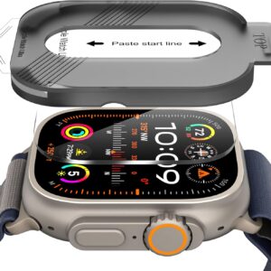 Diruite 2 Pezzi Vetro Temperato per Apple Watch Ultra/Ultra 2 49mm Pellicola Protettiva,HD Senza Bolle Antigraffio Pellicola Protettiva per iWatch 49mm Vetro Protezione,Facile da Installare