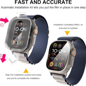 Diruite 2 Pezzi Vetro Temperato per Apple Watch Ultra/Ultra 2 49mm Pellicola Protettiva,HD Senza Bolle Antigraffio Pellicola Protettiva per iWatch 49mm Vetro Protezione,Facile da Installare