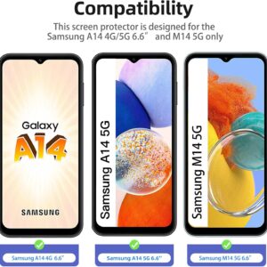 NEW’C 3 Pezzi, Vetro Temperato per Samsung Galaxy A14 4G/5G, M14 5G, Pellicola Prottetiva Anti Graffio, Anti-Impronte, Senza Bolle, Durezza 9H, 0,33mm Ultra Trasparente, Ultra Resistente