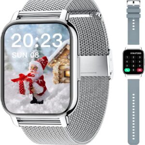 Popglory Smartwatch Uomo Donna, 2 cinturini Orologio Chiamate e Whatsapp, Contapassi Assistente Vocale, Orologio Digitale 24H Cardiofrequenzimetro, Pressione Sanguigna SpO2 Sonno, per Android iOS