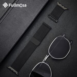 Fullmosa Cinturino per Apple Watch 44mm 45mm 46mm 49mm 42mm, Cinturino Maglia Milanese in Acciaio Inox Compatibile con Apple Watch Ultra 2/1 iWatch Series 10 9 8 7 6 5 SE 4 3 2 1, Donna e Uomo, Nero