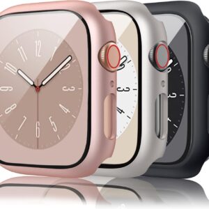 Amzpas 【3 Pezzi】 Cover per Apple Watch SE 40mm Series 6 5 4 40mm con Pellicola Protettiva, Vetro Temperato Rigida Custodia per Apple Watch 40mm Series 6 5 4 SE