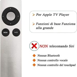 Sostitutivo Telecomando APPLE TV MC377LL/A 1a 2a 3a 4a generazione, A1294 A1218/MA711 A1378/MC572 A1427/MD199 A1625/MGY52/MLNC2 A1842/MQD22/MP7P2 Apple TV MC377LL/A MM4T2AM/A