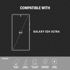 TORRO Custodia Compatibile con Samsung Galaxy S24 Ultra 5G – Custodia a Portafoglio in Pelle Premium con Cavalletto e Slot per Carte (Nero con dettaglio Rosso)