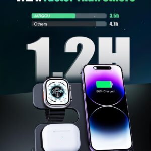 JARGOU Caricatore Wireless 3 in 1 Compatibile con iPhone 15 14 13 12 11 Pro Max/Mini/XR/8, Stazione di Ricarica Wireless per Apple Watch 9/Ultra 2/SE/8/7/6/5/4/3, Wireless Charger per AirPods Pro/3/2