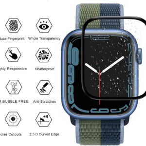 Vetro Temperato per Apple Watch Series 9 45mm/Series 8/Series 7, [3 Pezzi]3D Bordo Curvo,Sensibile al Tatto,Anti-Graffio,HD Clear Flessible Pellicola