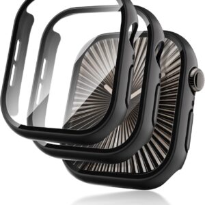 Seltureone 2 pezzi Custodia per Apple Watch 10 46mm Custodia protettiva con protezione dello schermo, PC duro 360° tutto intorno Anti graffio Anti polvere Custodia protettiva ultra sottile – Nero